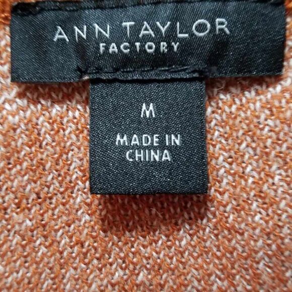 Ann Taylor Factory Pumpkin & White Plaid Cardigan Sweater Medium - Picture 3 of 10